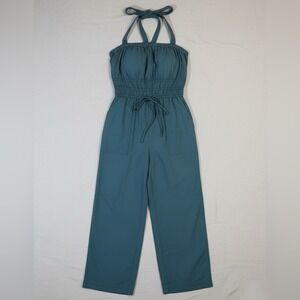 Dark Green Wide Leg Pants Jumpsuit‎ Size Large Halter Style Stretchy Casual